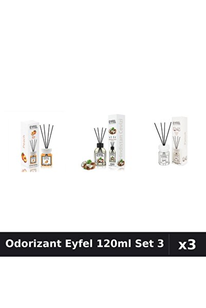 Eyfel Set 3 Odorizant Camera Betisoare 120ml - Piersica, Nucă de Cocos, Bumbac