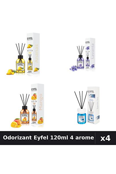 Eyfel Set 4 Odorizant Camera Betisoare 120ml - Ananas, Lavanda, Mango, Cool W...