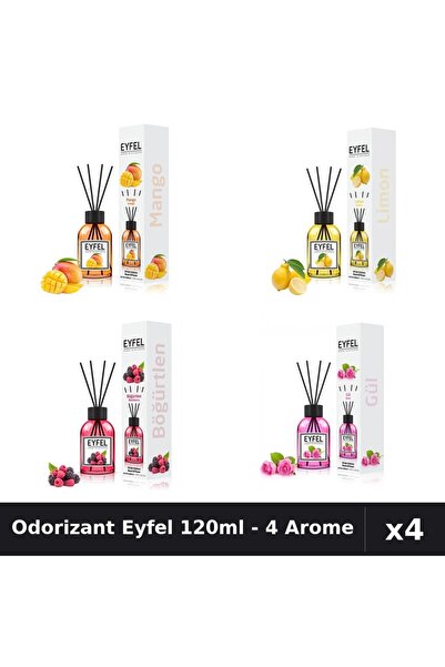 Eyfel Set 4 Odorizant Camera Betisoare 120ml - Mango, Lămâie, Fructe Pădure, ...