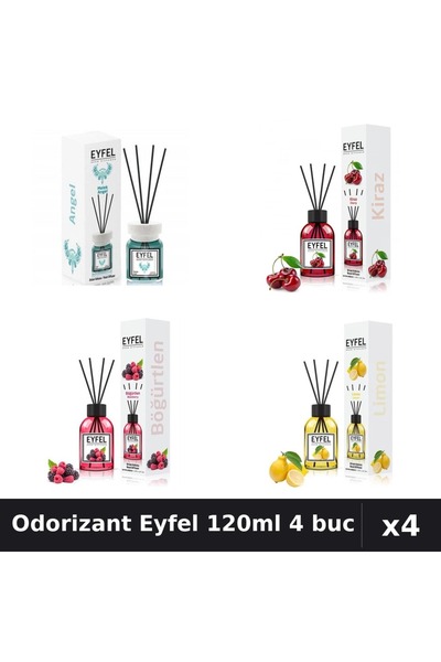 Eyfel Set 4 Odorizant Camera Betisoare 120ml - Angel, Cireșe, Fructe Pădure, ...