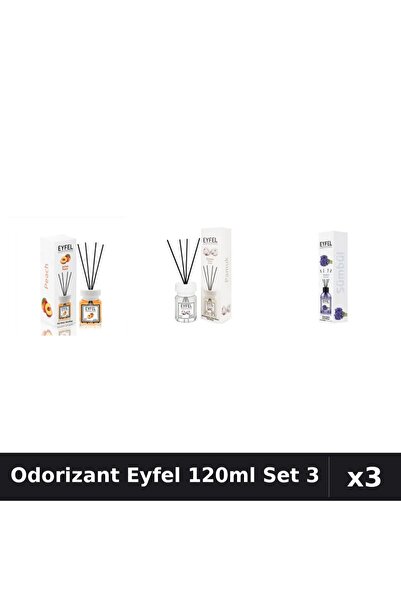Eyfel Set 3 Odorizant Camera Betisoare 120ml - Piersică, Bumbac, Zambile