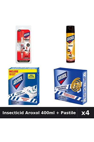 Aroxol Set 4 Insecticid - Spray 400ml + Pastile/Spirale 5g + 10buc - Protecti...