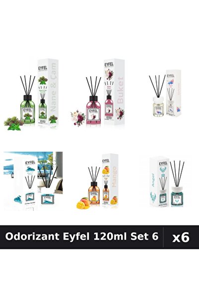 Eyfel Set 6 Odorizante Camera Betisoare 120ml - 6 Arome Asortate, Parfum Intens