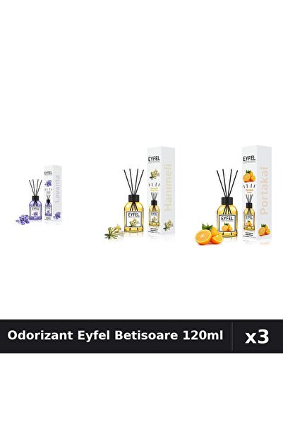 Eyfel Set 3 Odorizant Camera Betisoare 120ml - Lavanda, Mana Maicii Domnului,...