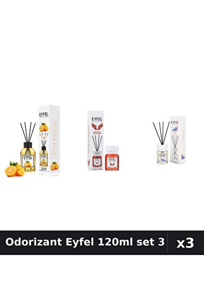 Eyfel Set 3 Odorizant Camera cu Betisoare 120ml - Portocală, Red Dragon, Orhidee
