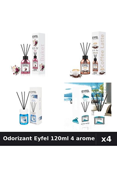 Eyfel Set 4 Odorizant Cameră Betișoare 120ml - Bouquet, Cafea, Cool Water, Ocean