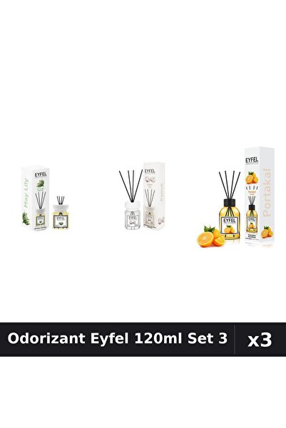 Eyfel Set 3 Odorizant Cameră Bețișoare 120ml - Lacramioare, Bumbac, Portocală