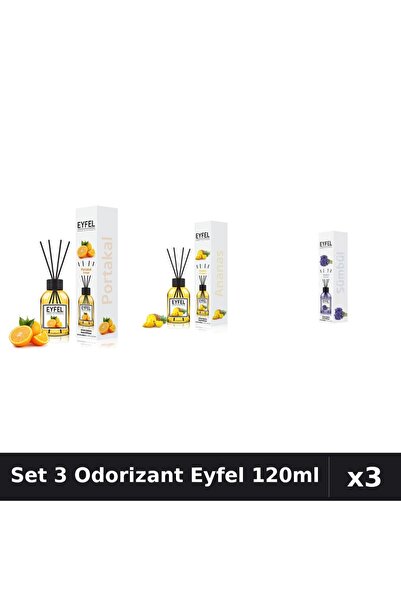Eyfel Set 3 Odorizante Camera Betisoare, Ananas, Portocala, Zambile, 120 ml