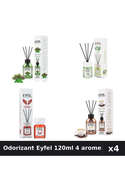 Eyfel Set 4 Odorizant Camera Betisoare 120ml - Cafea, Iasomie, Pin Menta, Red...