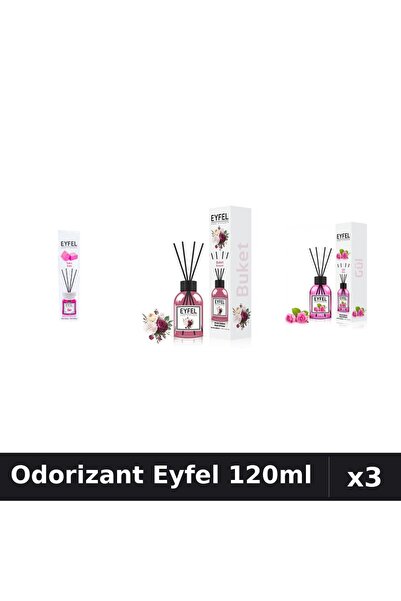 Eyfel Set 3 Odorizant Cameră Betisoare 120ml - Bouquet, Bubble Gum, Trandafir