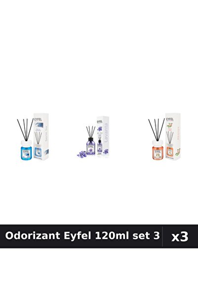 Eyfel Set 3 Odorizant Cameră Betișoare 120ml - Cool Water, Lavandă, Acacia
