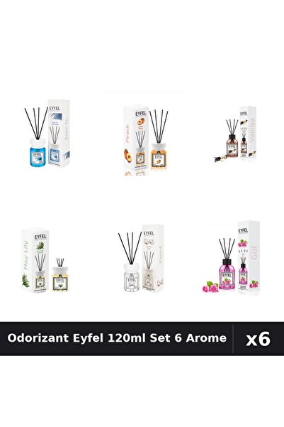 Eyfel Set 6 Odorizant Camera Betisoare 120ml - Cool Water, Piersică, Vanilie,...