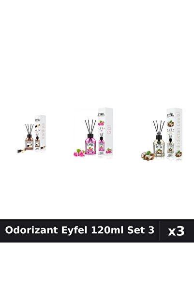 Eyfel Set 3 Odorizant Camera Betisoare 120ml - Vanilie, Trandafir, Nuca Cocos