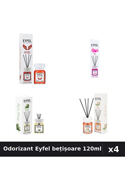 Eyfel Set 4 Odorizant Cameră Bețișoare 120ml - Red Dragon, Bubble Gum, Lacram...