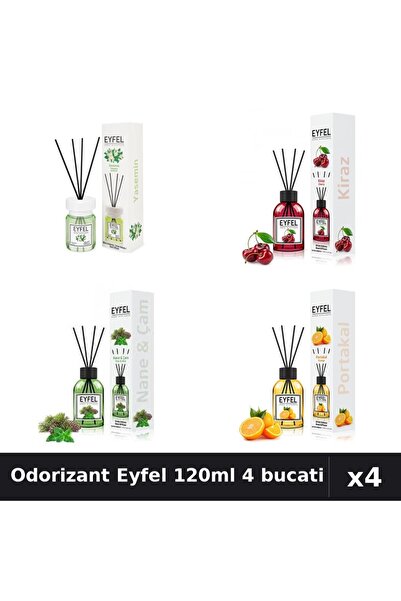 Eyfel Set 4 Odorizant Camera Betisoare 120ml - Iasomie, Cirese, Pin Menta, Po...