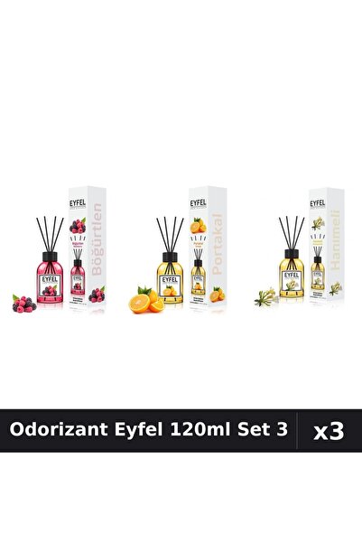 Eyfel Set 3 Odorizant Camera cu Betișoare 120ml - Fructe Pădure, Portocală, M...