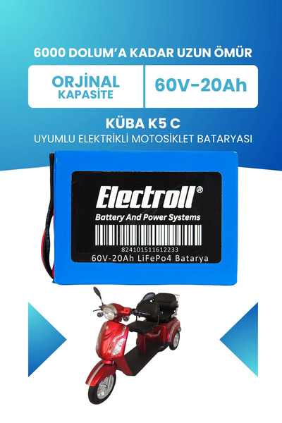 Küba K5 C Uyumlu Batarya (Standart Kapasite) LiFePO4 60V 20Ah Elektrikli Motosiklet Bataryası