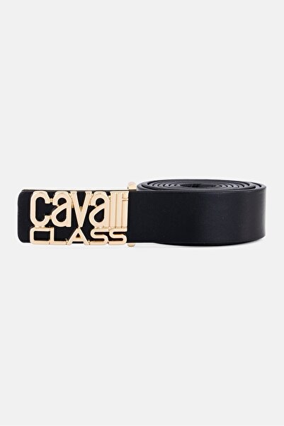 Cavalli Class Women Leather Gold Buckle Belt, Black