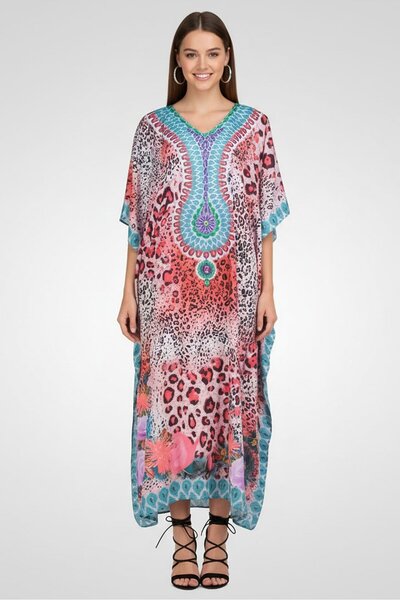 Willow & Whistle Women Animal Print Kaftan Dress, Multicolor