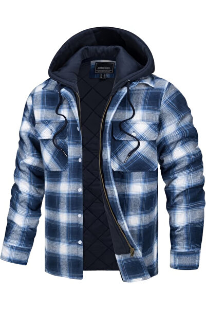 OEM Blue quilted shirt, jacket style, checkered, with zipper and buttons, S
