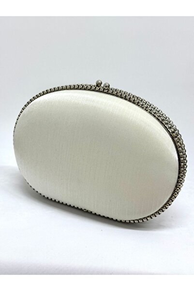 NAZART Women's Silvery Satin Evening Dress Clutch with Chain Strap Hand and S...