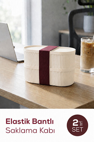 Vienev Set of 2 Stackable Practical Storage Containers with Elastic Bands 2X(...