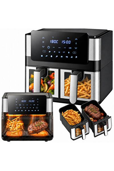 zola Friteuză cu aer cald, 8L (2 x 4L), 2000W, 12 programe, control tactil, i...
