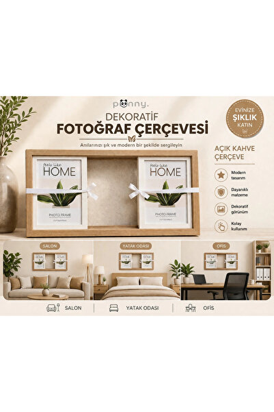 pionny 3 Fotoğraflı Büyük Boy Sürgülü Dekoratif Ahşap Çerçeve 13x18 cm – Açık...