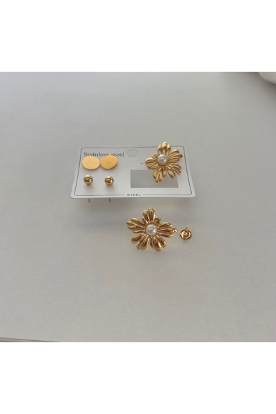 Niloshe&Sinoshe NS Accesories 🌼   Pearl Detailed Flower Earring Set – 3-Piec...