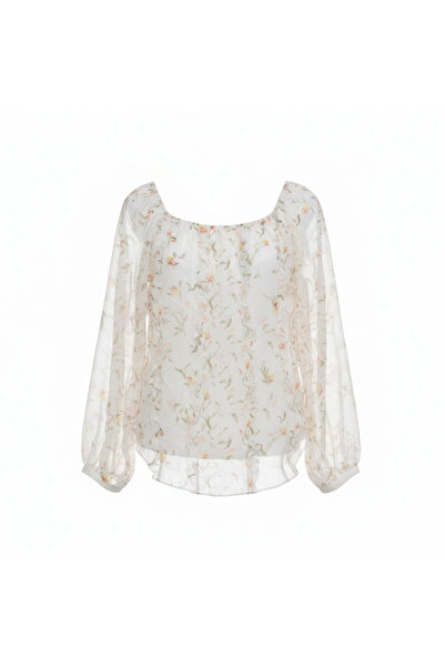Genaric White House Black Market Floral Chiffon Ruffle Blouse