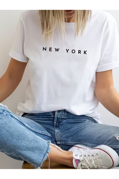 PAVRO Unisex Άνετο T-shirt με μικτό σχέδιο και στάμπα