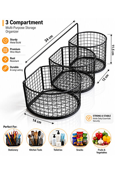 Denx 3-Tier Metal Storage Basket Organizer Rack | Multi-Purpose Wire Mesh Fru...