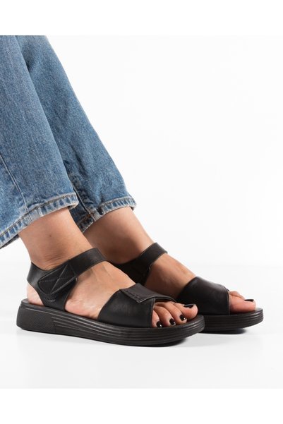 ALOGO Women's Black Sandals Made of Jiz Ecological Leather