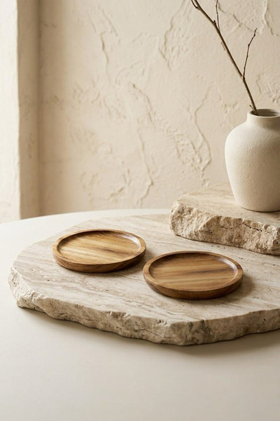 Kitchen Life 2-Piece Countertop Round Acacia Oil Pot Coaster