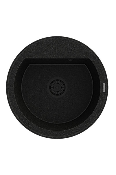 Granitan Chiuveta Granit Rotunda ARNO, monocuva, neagra, cu sifon complet inclus