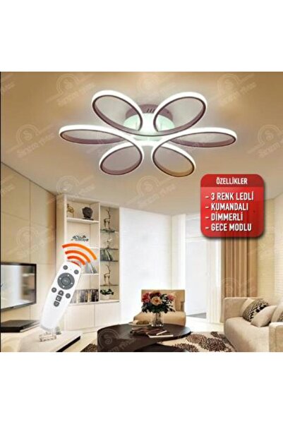 Elektroyou Star Gri Kumandalı 3 Renk Ledli Dimmerli Plafonyer Modern Ledli Avize