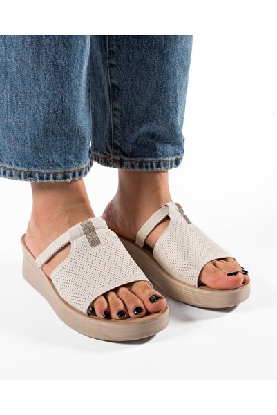 ALOGO Papuci dama cu platforma Bej din Piele Ecologica Zug