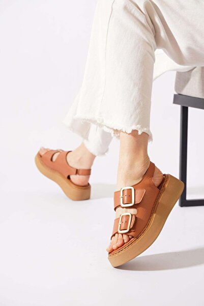 Moda Pie Sandale de damă Lustra din piele naturală cu cataramă dublă, piele m...