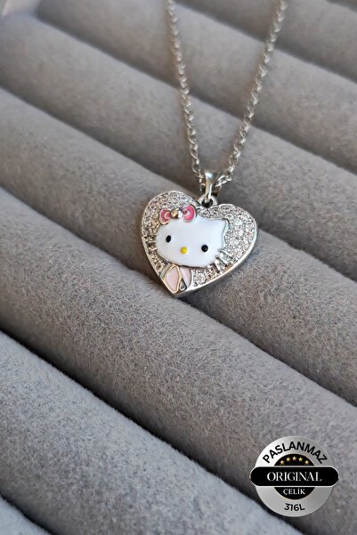 Lynare Zirkon Taşlı Hello Kitty Model 316 L Çelik Kolye