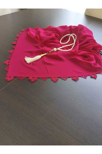 İyisini İstersen Handmade with Hand-Embroidered Edges, Burgundy Color Creepe Mevlüt Head Covering