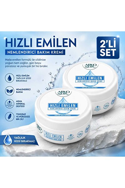ARKO Hızlı Emilen Nemlendirici Bakım Kremi 2'li Set