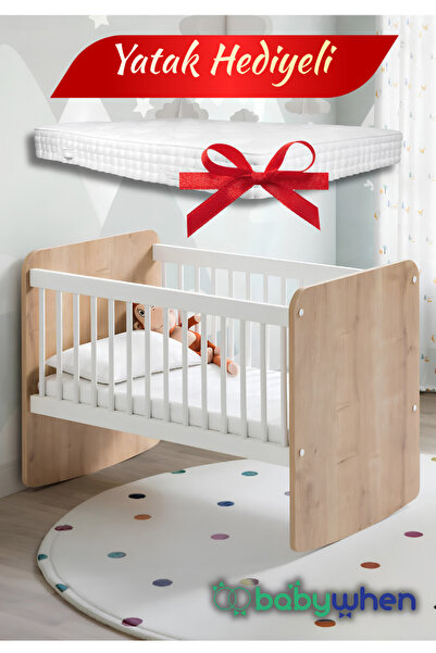 Babywhen Bebek Beşiği Ahşap Pratik Sallanır Sabitlenir + Yatak Hediyeli 50x90