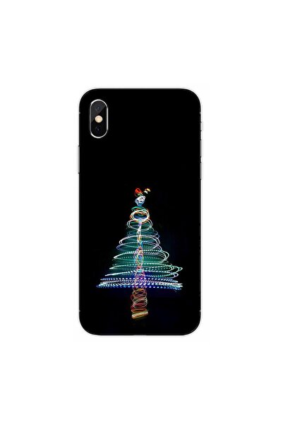 OEM Husa compatibila cu Apple iPhone X Silicon Gel Tpu Model Craciun Brad Neon
