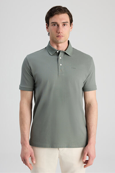 Twn Slim Fit Khaki Pique Textured T-Shirt