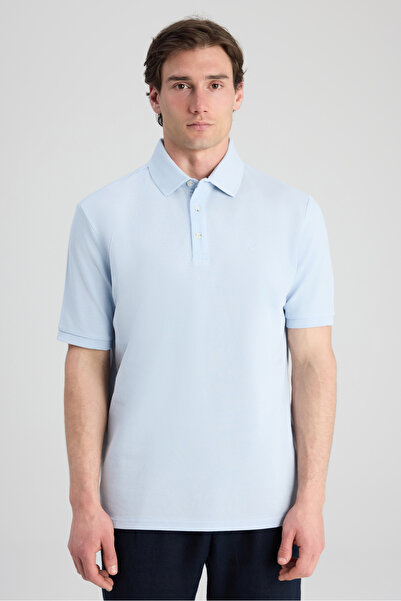 D'S Damat Ds Damat Regular Fit Blue Pique Textured T-Shirt