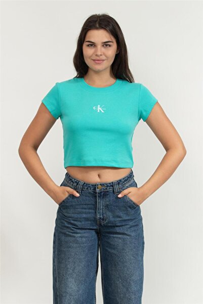 Calvin Klein A- Monogram Baby Tee Kadın Bisiklet Yaka T-Shirt Yeşil
