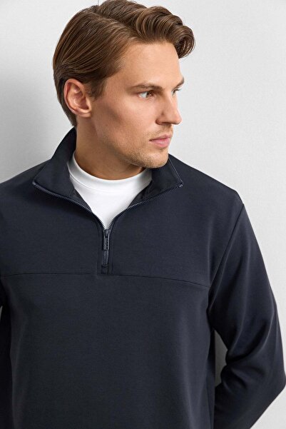 Back And Bond Black Men's Stand Collar Regular Fit Sweatshirt B35W12002