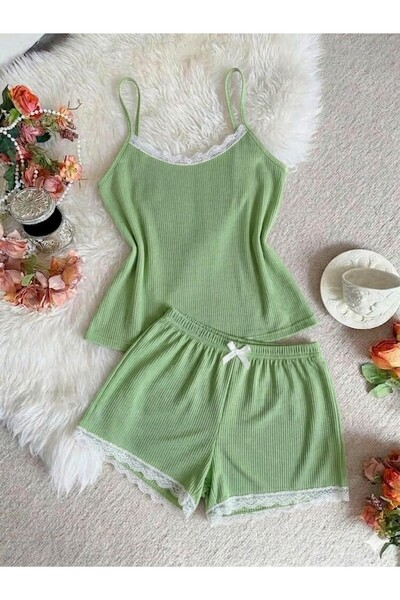 BIT1 Bi-T1 Women Pajama Set 2-Piece Lace Trim Cami Top and Shorts Sleepwear