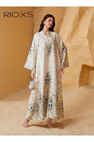RIOXS Women's Muslim Dress, Diamond Ironing Arabian Dresses, Stylish Leopard ...