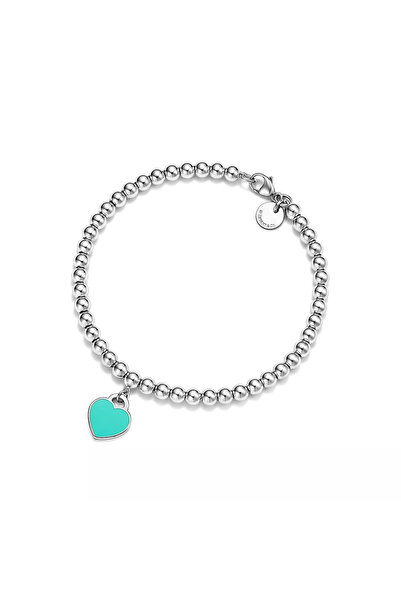 Tiffany&Co سوار تيفاني على شكل قلب مزين بالمينا والخرز 4 مم